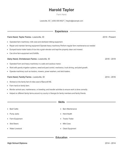 Farm Hand Resume