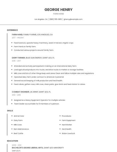 Farm Hand Resume
