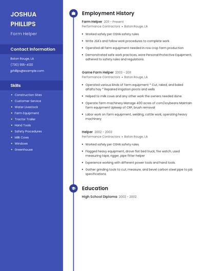 Farm Helper Resume
