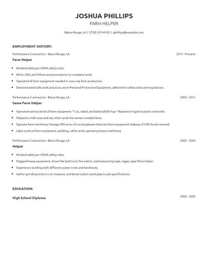 Farm Helper Resume