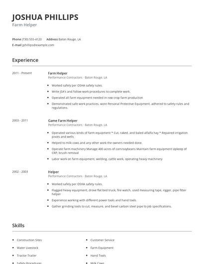 Farm Helper Resume