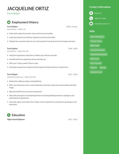 Farm Helper Resume