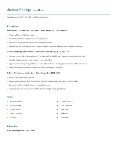 Farm Helper Resume