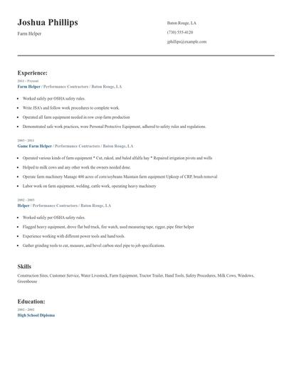 Farm Helper Resume