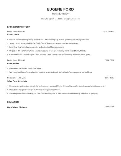 Farm Labour Resume