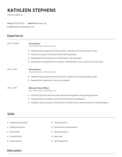 Farm Labour Resume