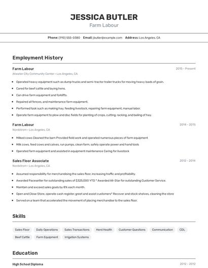 Farm Labour Resume