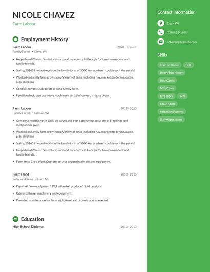 Farm Labour Resume