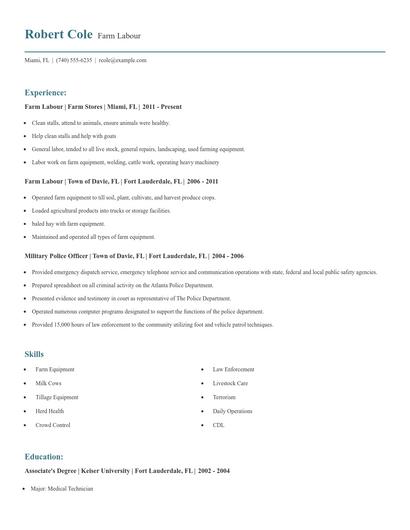 Farm Labour Resume