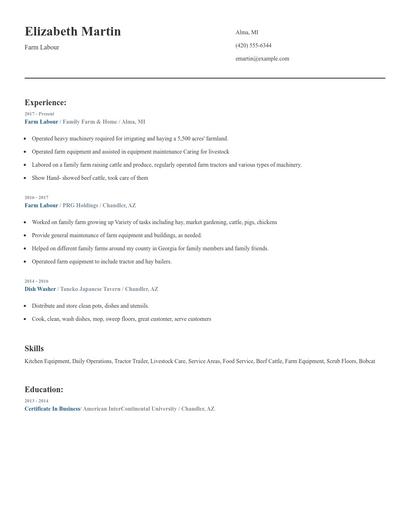 Farm Labour Resume