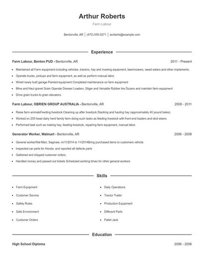 Farm Labour Resume
