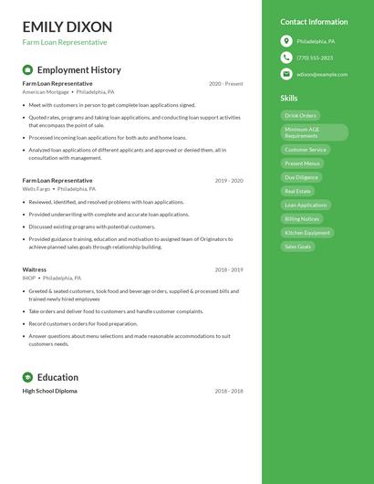 Farm Loan Representative Resume