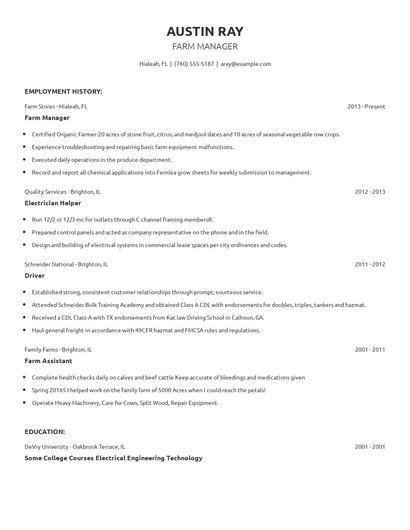 Farm Manager Resume