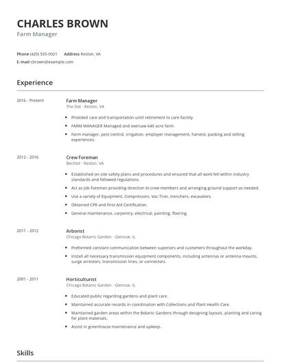 Farm Manager Resume