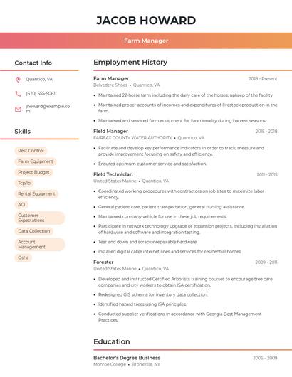 Farm Manager Resume