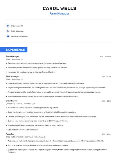 Farm Manager Resume