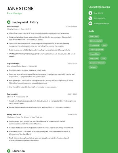 Farm Manager Resume