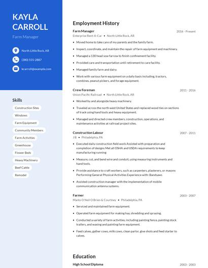 Farm Manager Resume