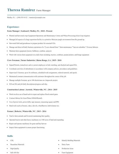 Farm Manager Resume