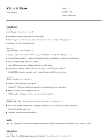 Farm Manager Resume