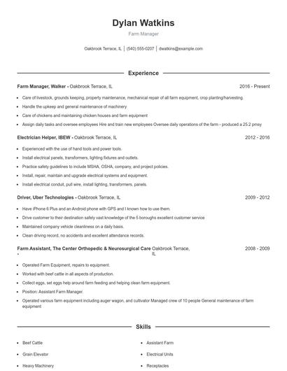 Farm Manager Resume
