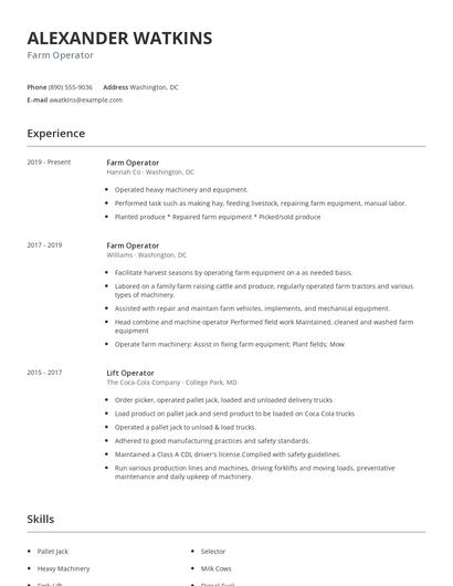 Farm Operator Resume