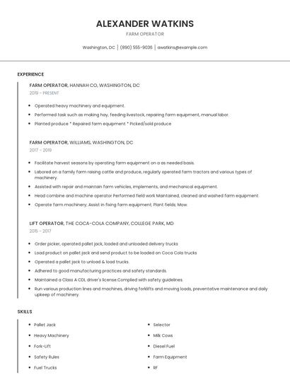 Farm Operator Resume