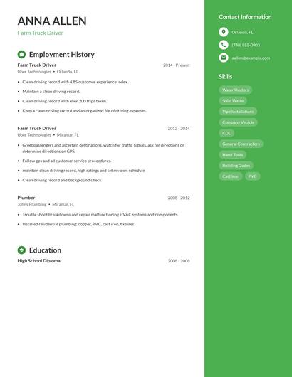 Farm Truck Driver Resume