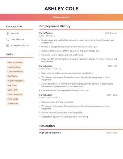 Farm Worker Resume
