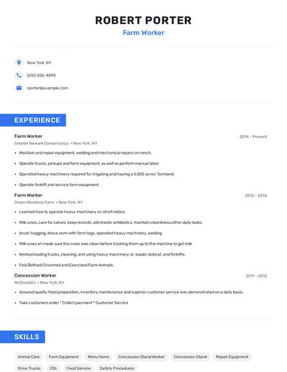 Farm Worker Resume