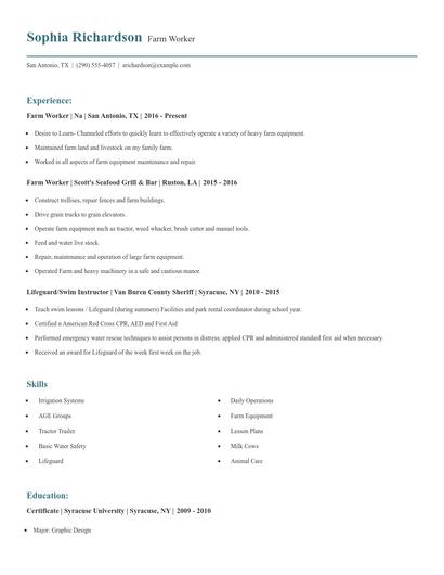Farm Worker Resume