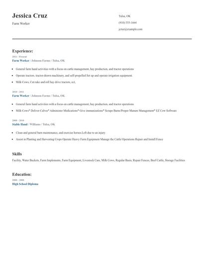 Farm Worker Resume