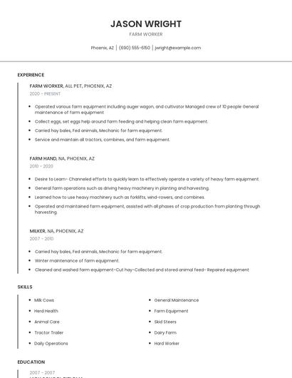 Farm Worker Resume