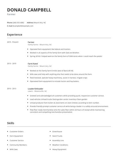 Farmer Resume