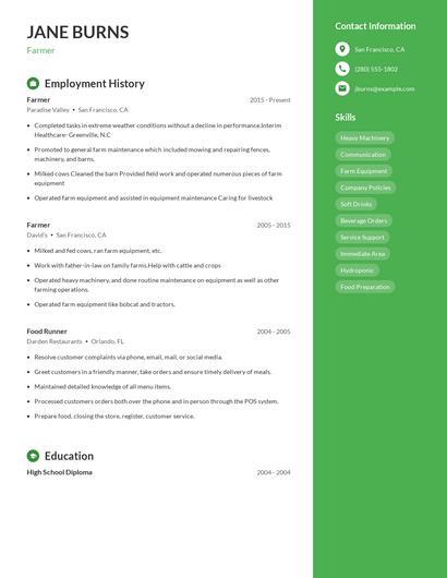 Farmer Resume
