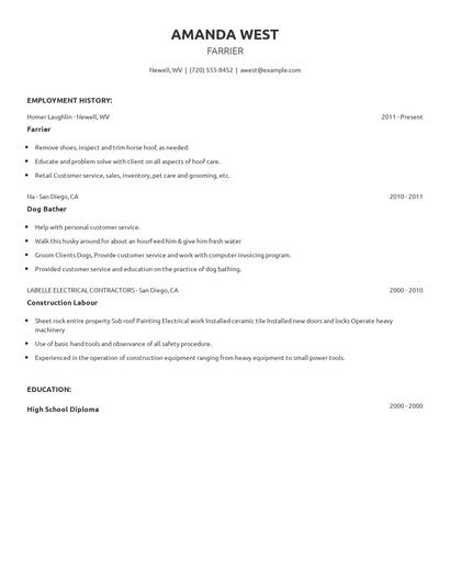 Farrier Resume