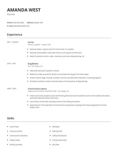Farrier Resume
