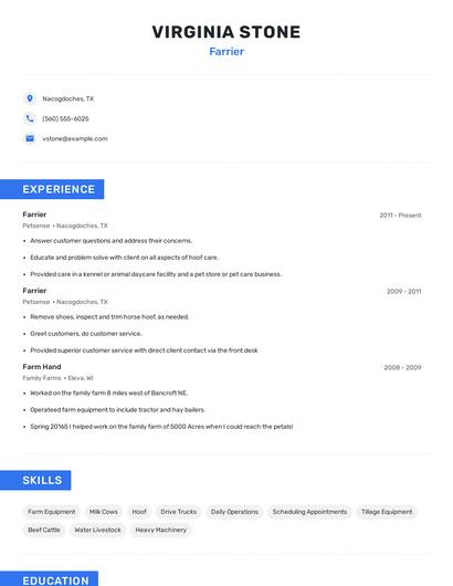 Farrier Resume