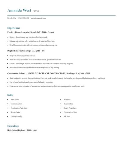 Farrier Resume