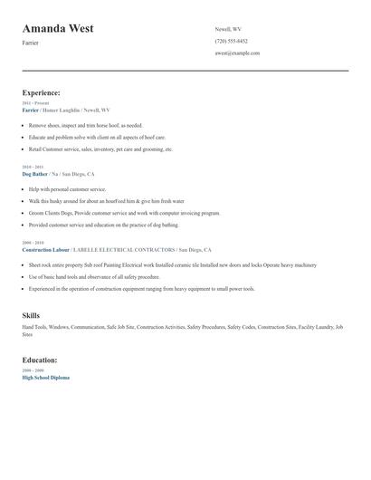 Farrier Resume