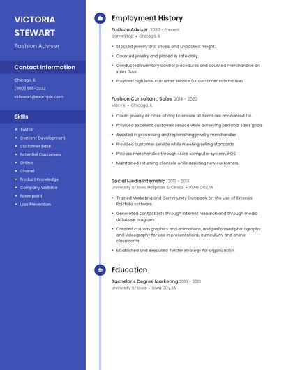 Fashion Adviser Resume