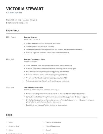 Fashion Adviser Resume