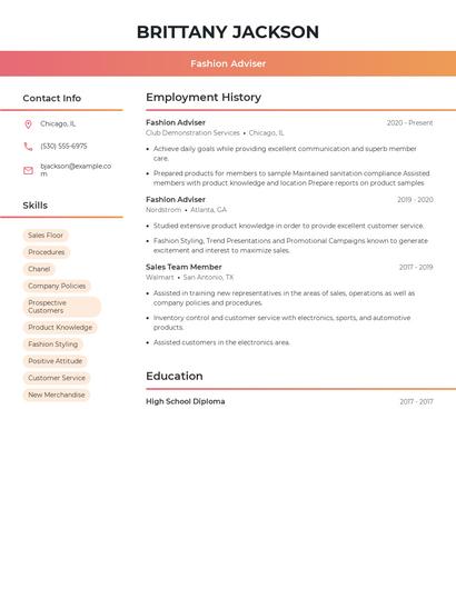 Fashion Adviser Resume
