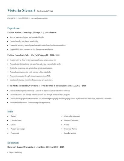 Fashion Adviser Resume