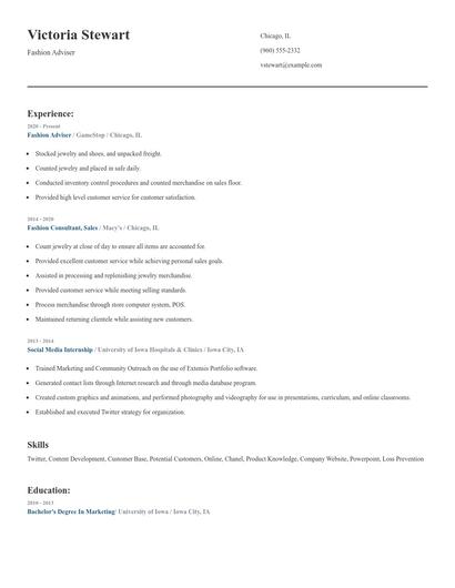 Fashion Adviser Resume
