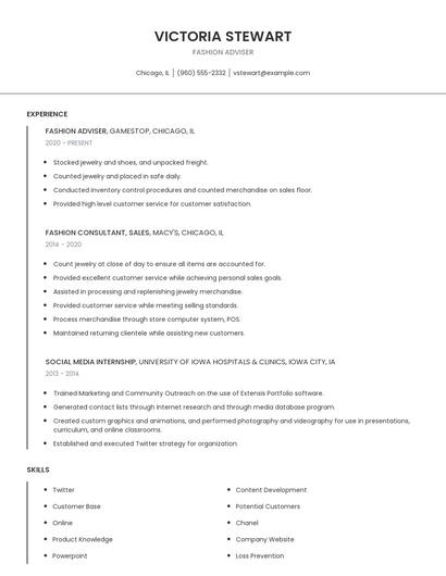 Fashion Adviser Resume