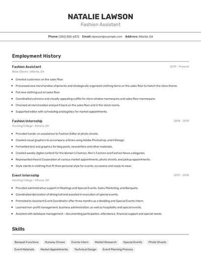 Fashion Assistant Resume