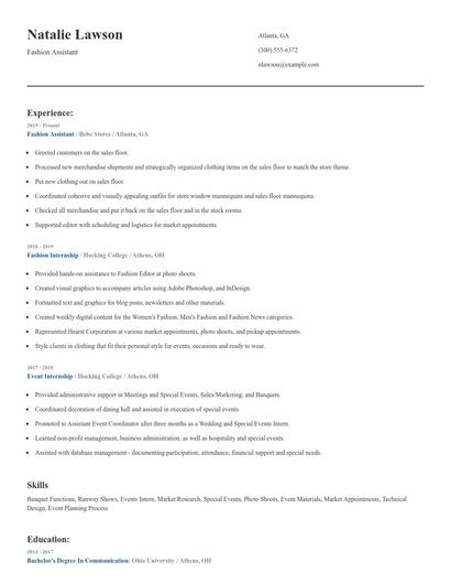 Fashion Assistant Resume