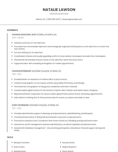 Fashion Assistant Resume