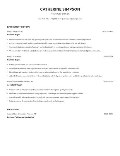 Fashion Buyer Resume
